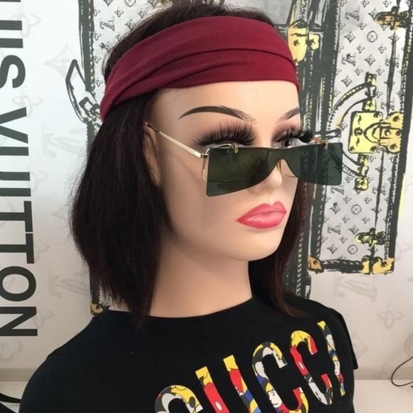 New Authentic Gucci GG0363S 001 Gold Flip-Up Rectangular Sunglasses Green Lenses - Picture 9 of 13